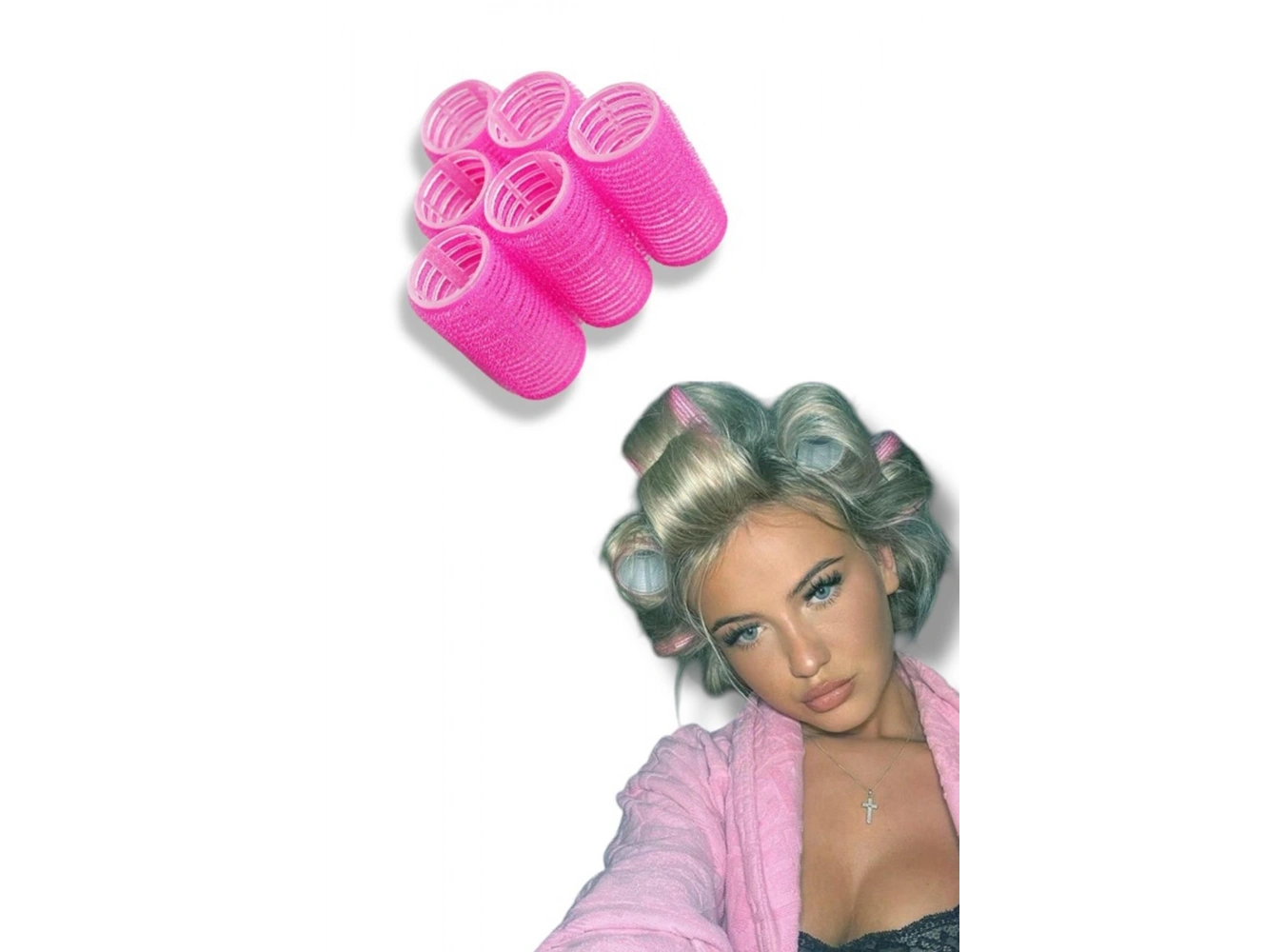 Fuşya Renk 6 Adet Bigudi Cırtlı/ Yapışkanlı Saç Bigudisi /Orta Boy