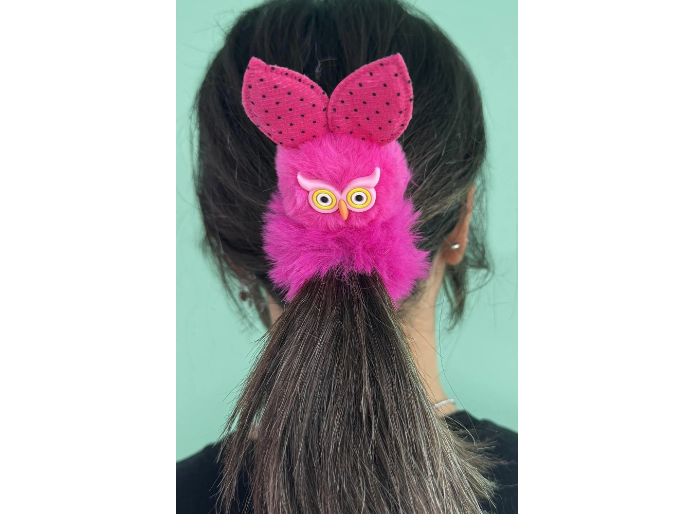 Fuşya Renk Baykuş Figürlü Peluş Simit Toka