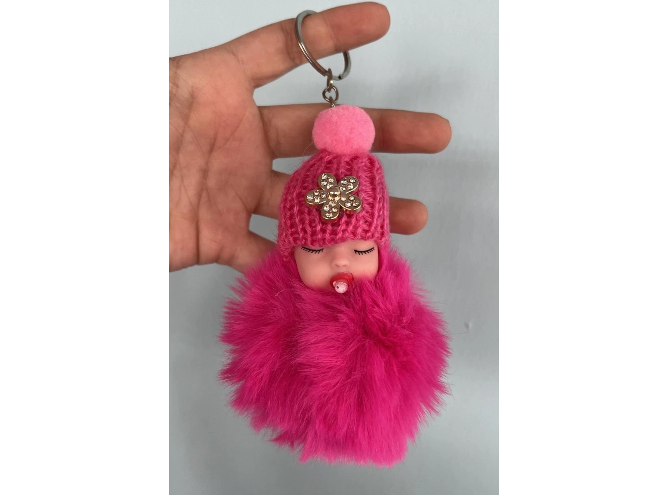 Fuşya Renk Bebek Figürlü Peluş Anahtarlık