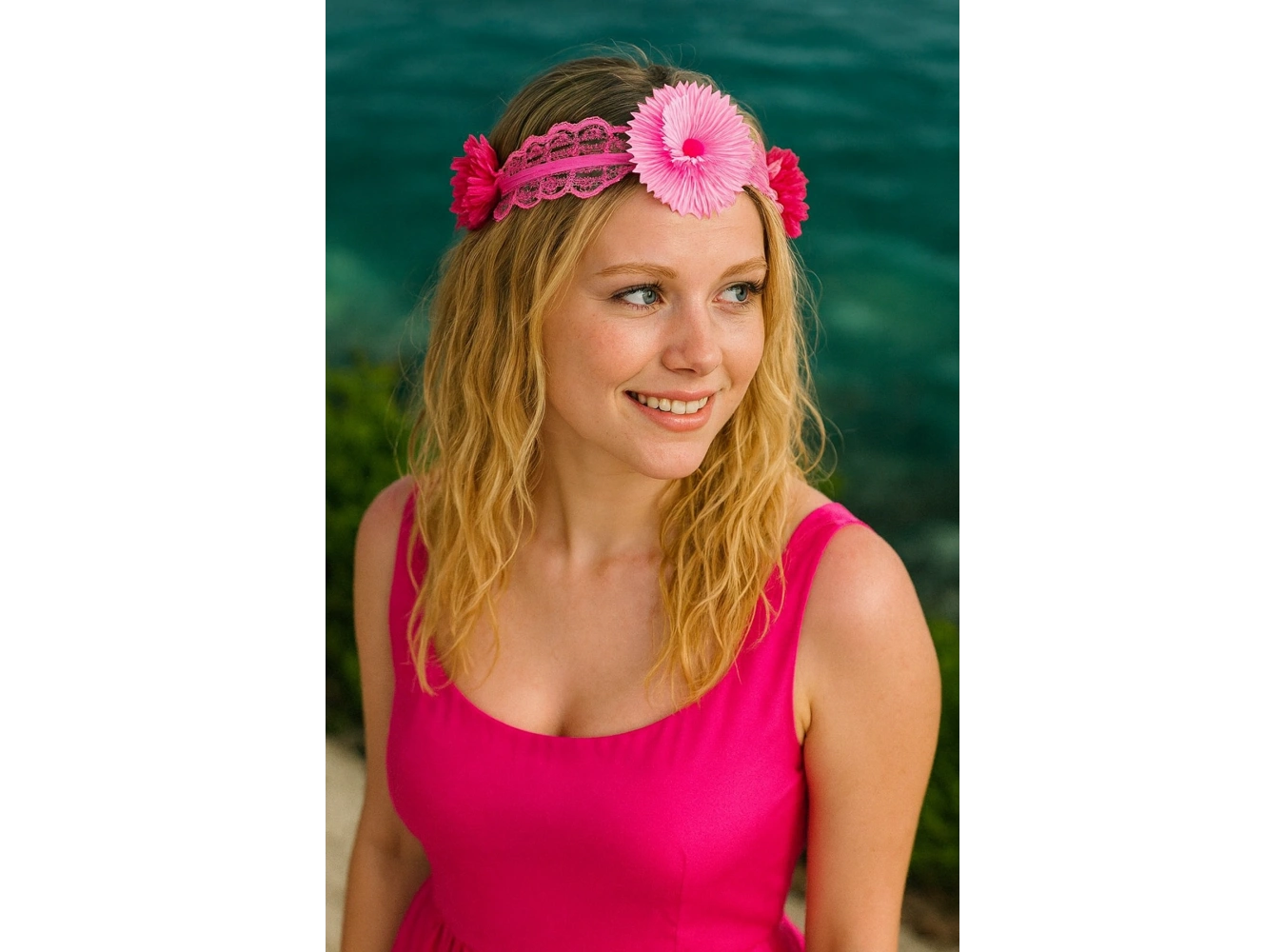 Fuşya Renk Çiçek Figürlü Taç