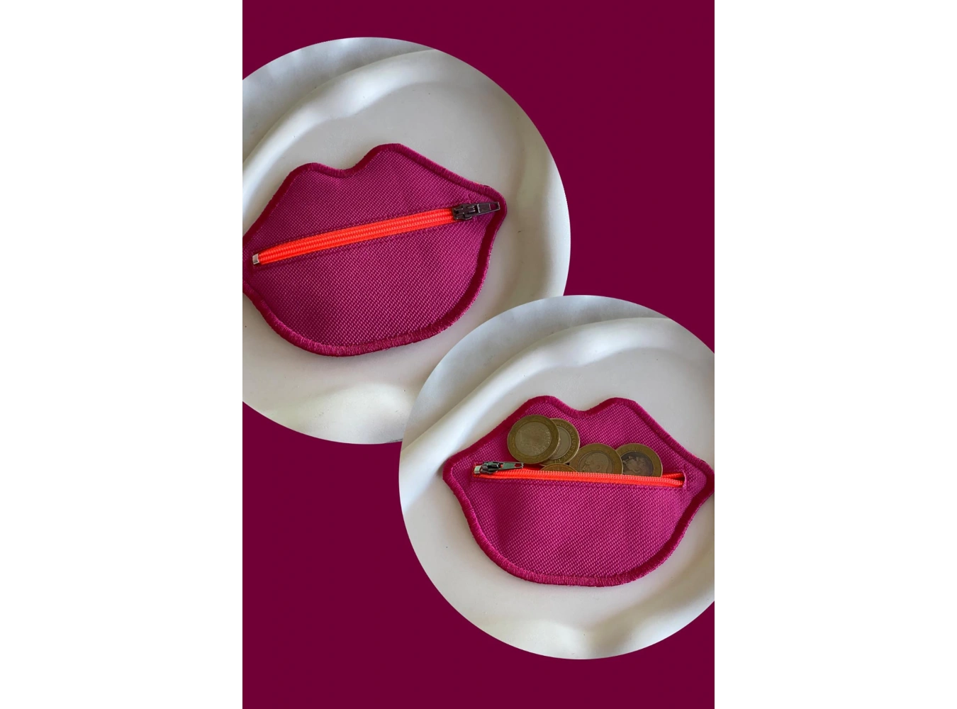Fuşya Renk Dudak Detaylı Kadın Cüzdan