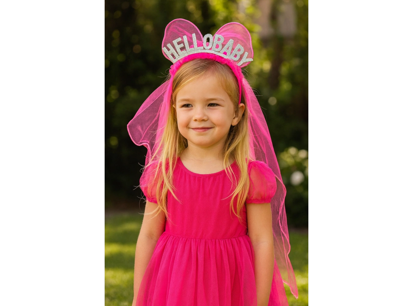 Fuşya Renk Hello Baby Yazılı Tül Detaylı Taç