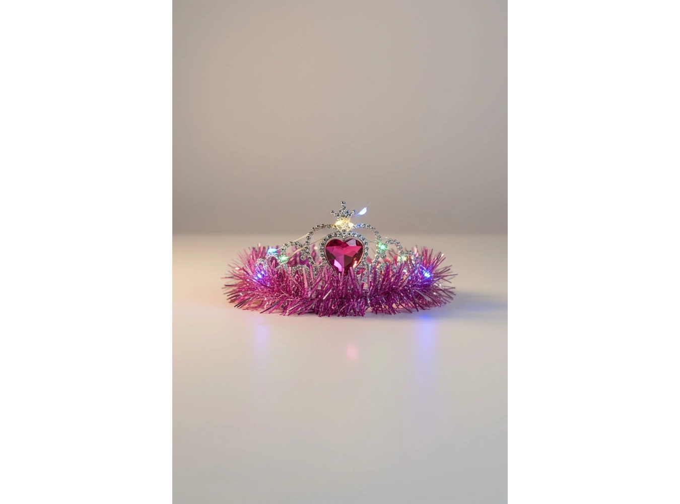 Fuşya Renk Kalp Figürlü Işıklı Prenses Çocuk Taç