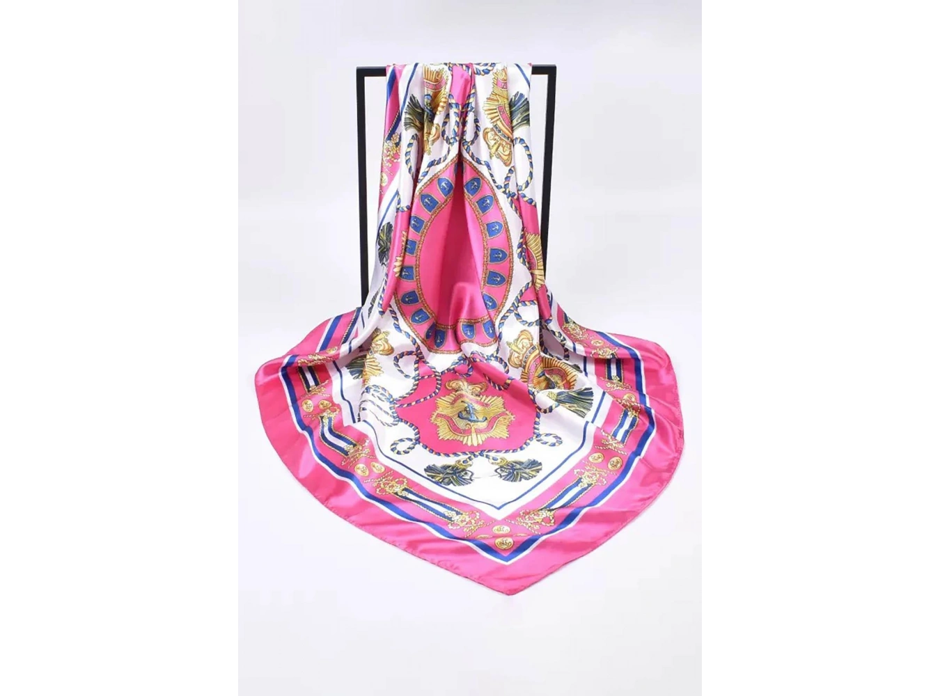 Fuşya Renk Karışık Desenli Saten Şal/Fular
