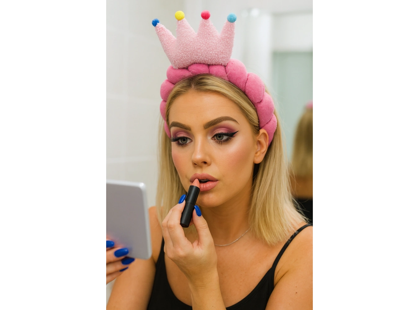 Fuşya Renk Kral Tacı Detaylı Spa Saç Bandı Havlu Taç