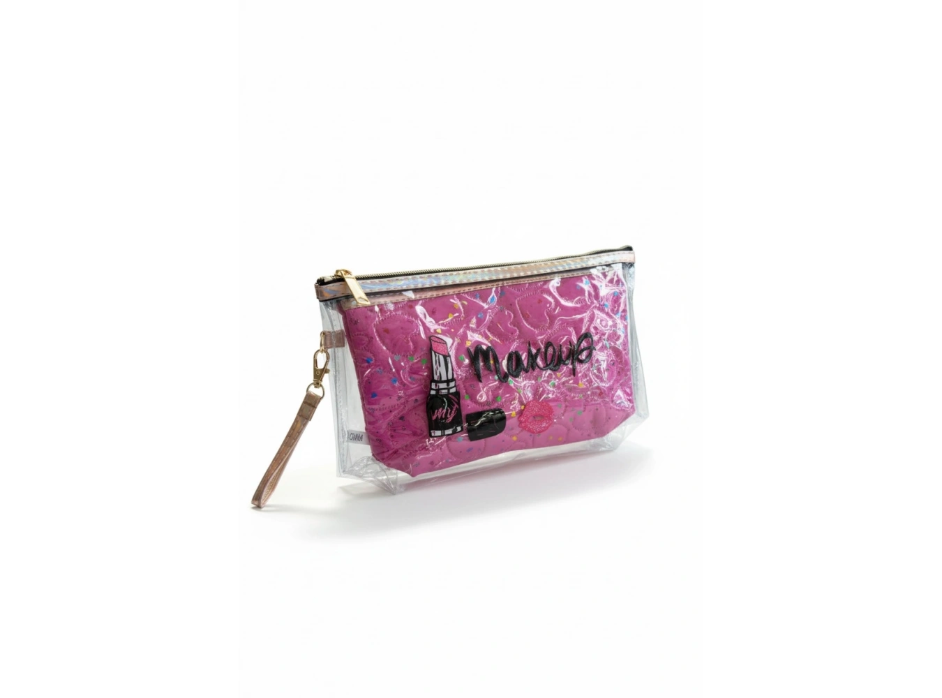 Fuşya Renk Makeup Yazılı Makyaj Çantası