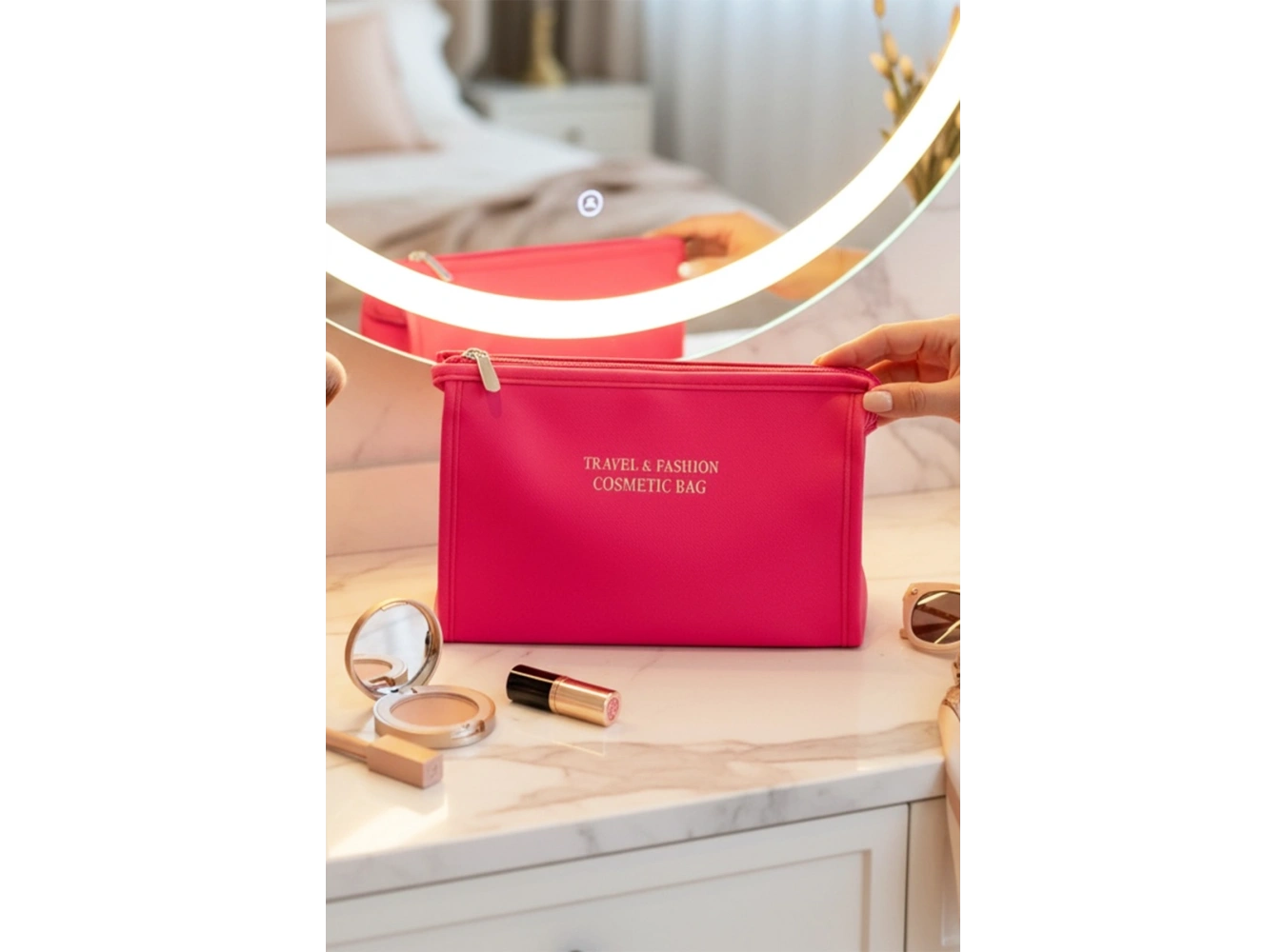 Fuşya Renk Makyaj Çantası