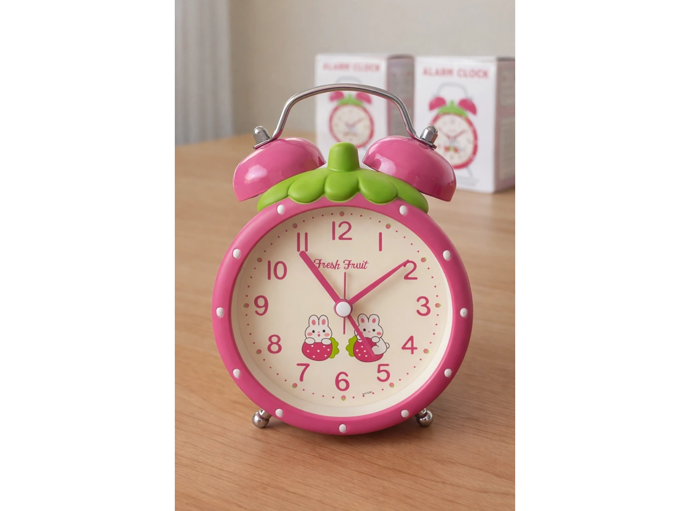 Fuşya Renk Mini Dekoratif Işıklı Alarmlı Yuvarlak Masa Saati