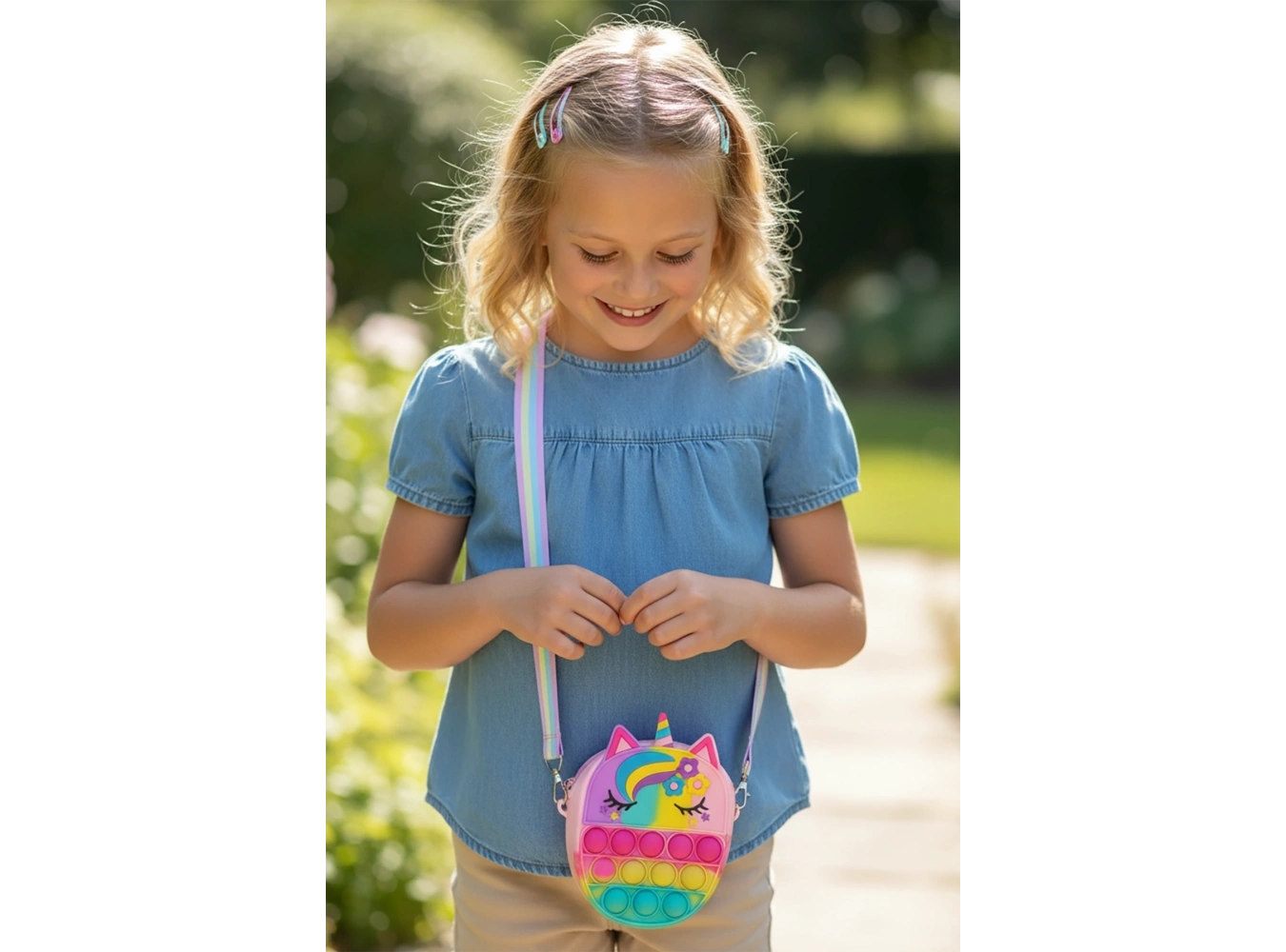 Fuşya Renk Unicorn Figürlü Çocuk Pop-İt Çanta