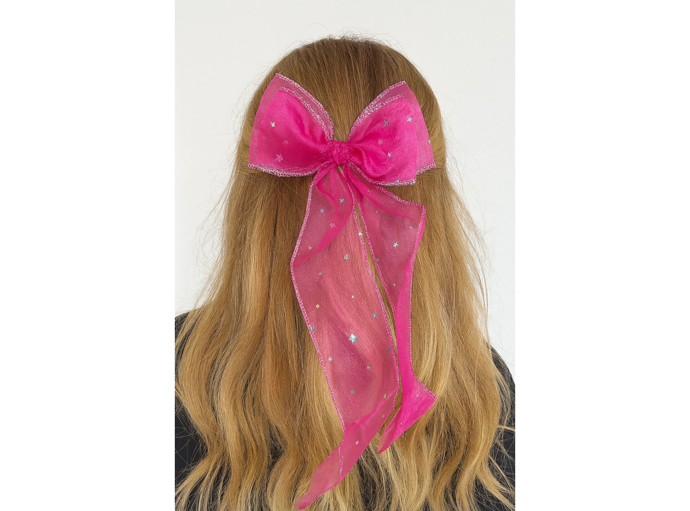 Fuşya Renk Yıldız Detaylı Kurdele Otomat Toka