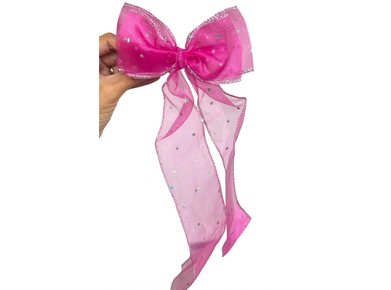 Fuşya Renk Yıldız Detaylı Kurdele Otomat Toka