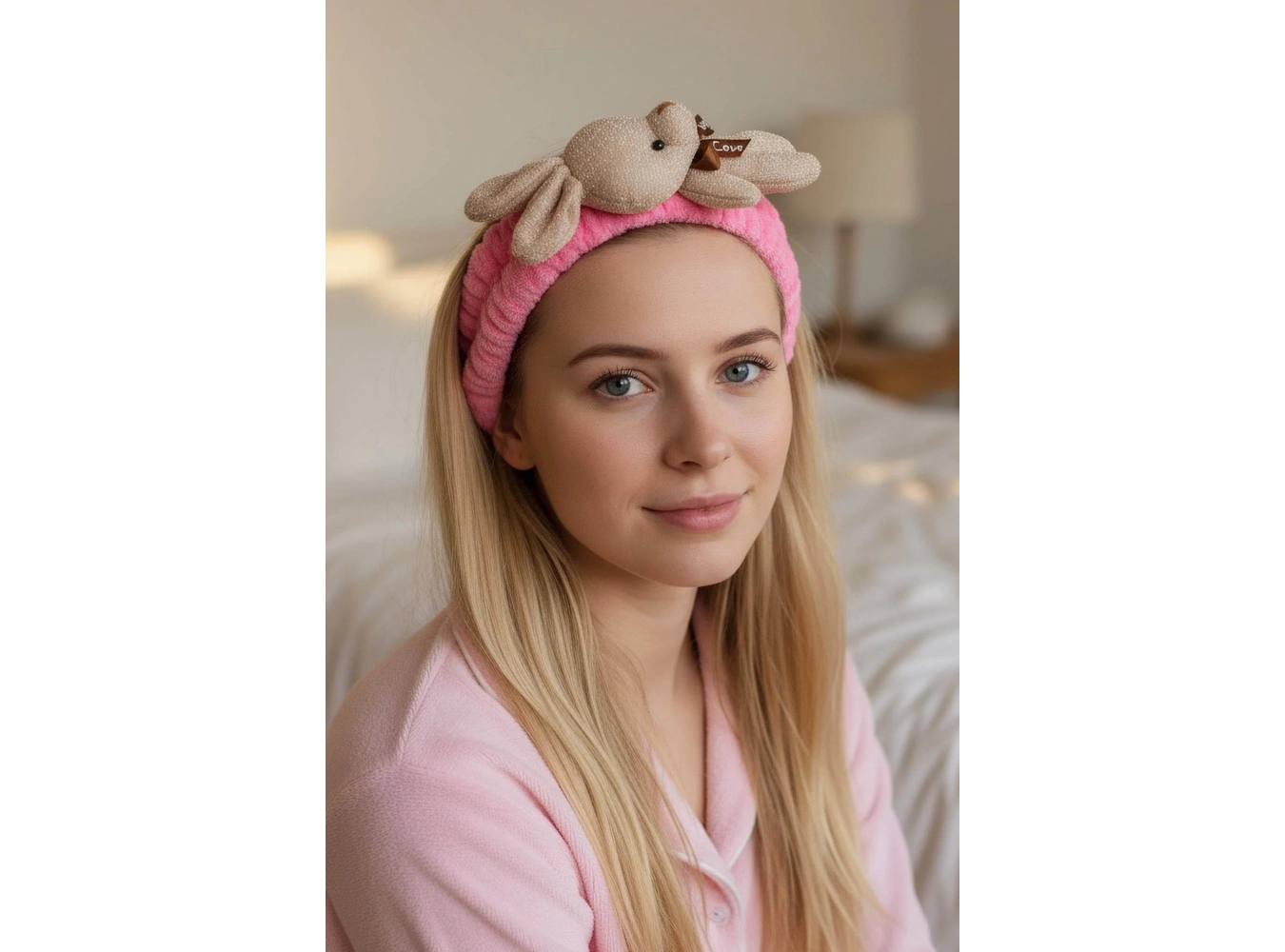 Fuşya Ve Bej Renk Tavşan Figürlü Peluş Saç Bandı