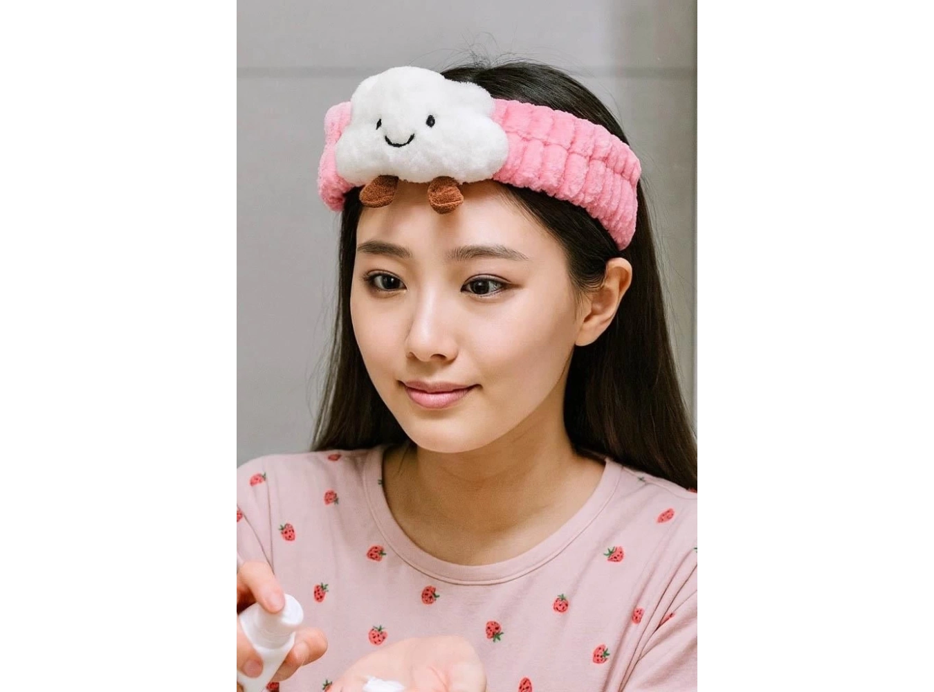 Fuşya Ve Beyaz Renk Bulut Figürlü Peluş Saç Bandı