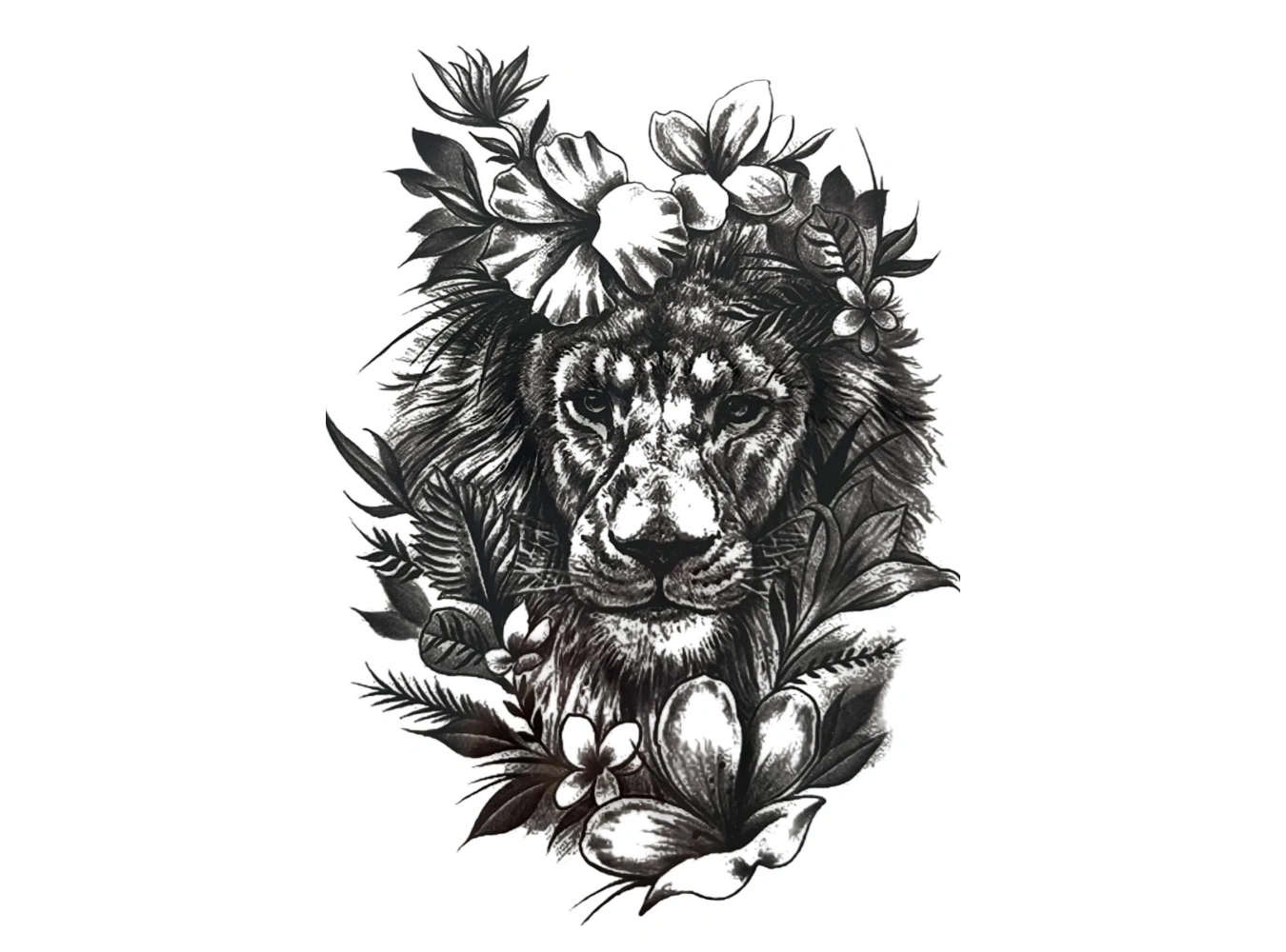 Geçici  Aslan Ve Çiçek Figürlü Dövme Tattoo