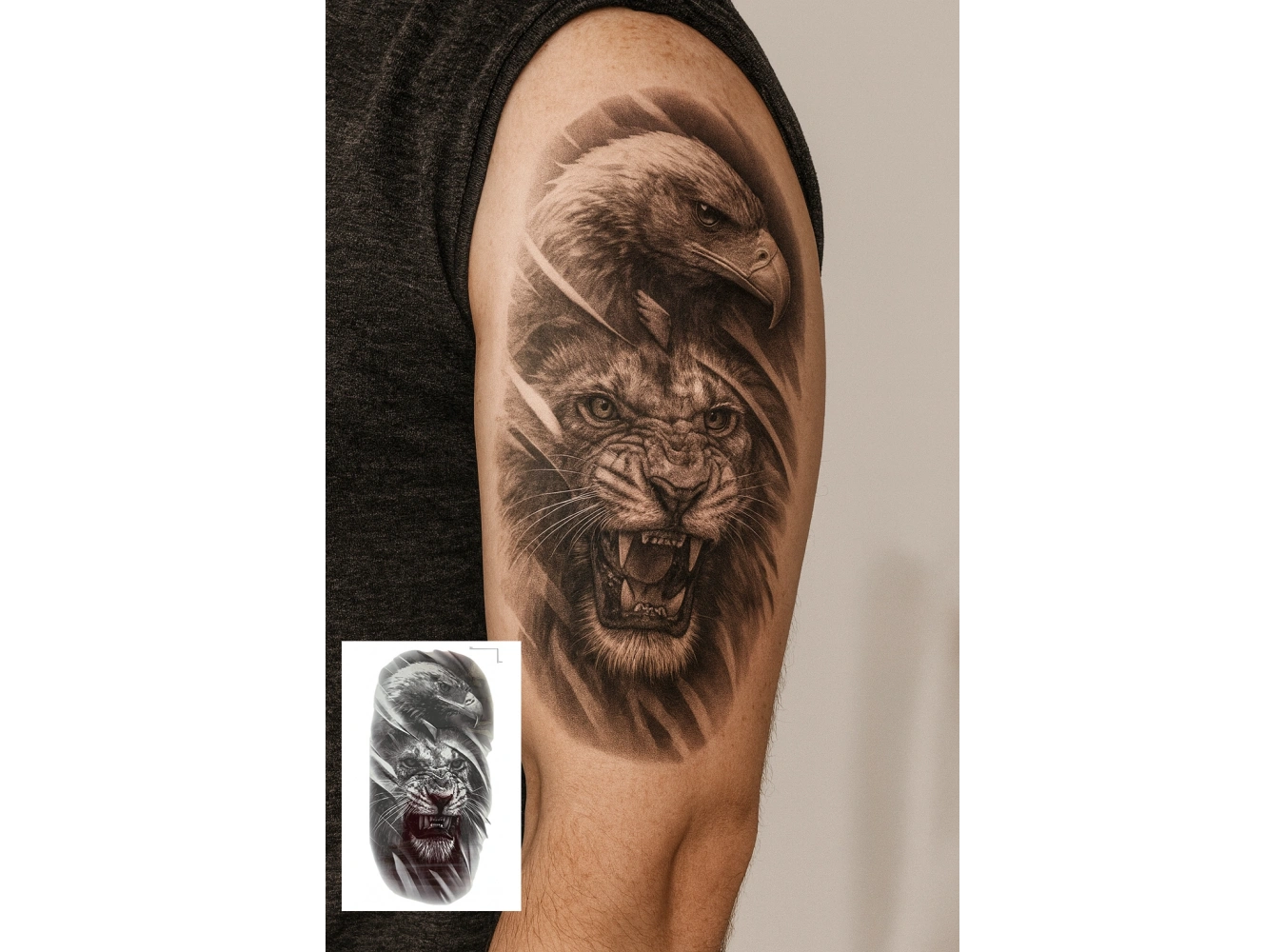 Geçici Aslan Ve Kartal Figürlü Dövme Tattoo