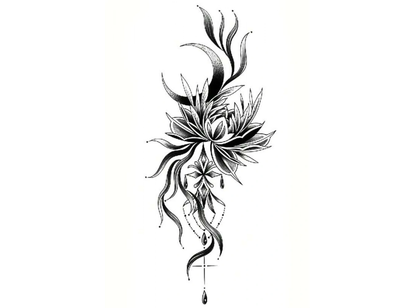 Geçici Ay Ve Çiçek Figürlü Dövme Tattoo