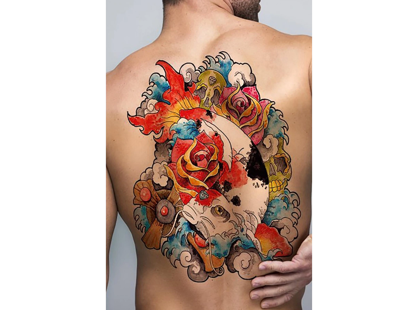 Geçici Balık Modelli Sırt Dövme Tattoo