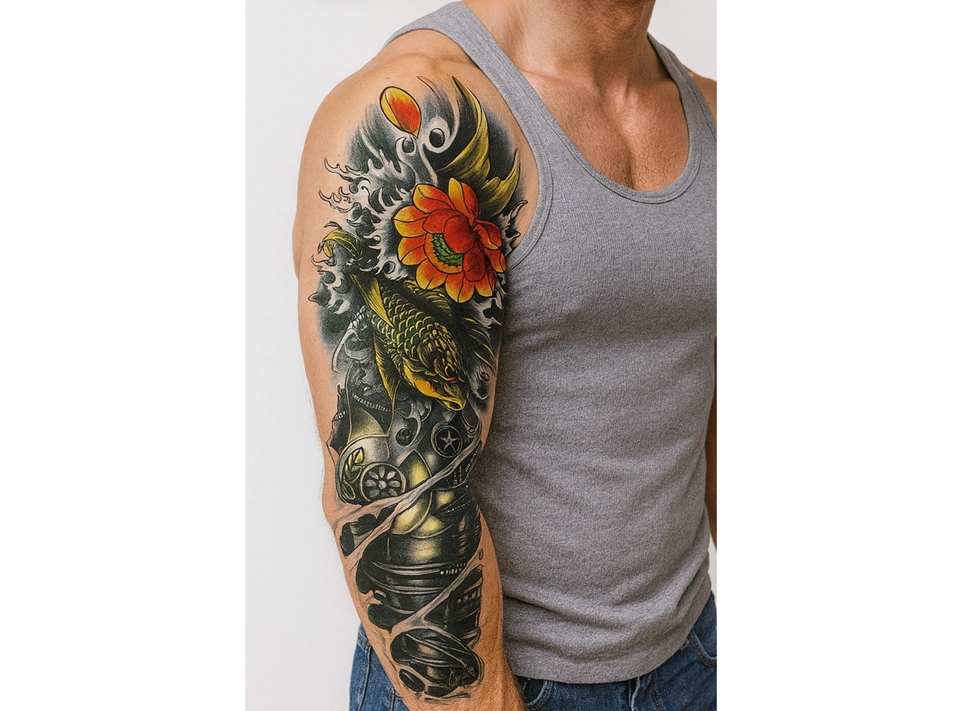 Geçici Balık ve Çiçek Kol Dövme Tattoo