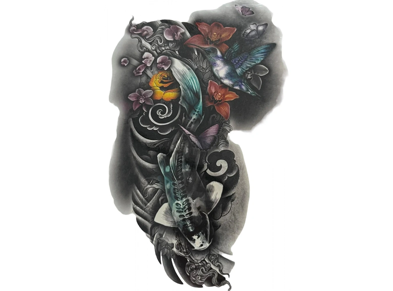 Geçici Balık Ve Kuş Figürlü Dövme Tattoo