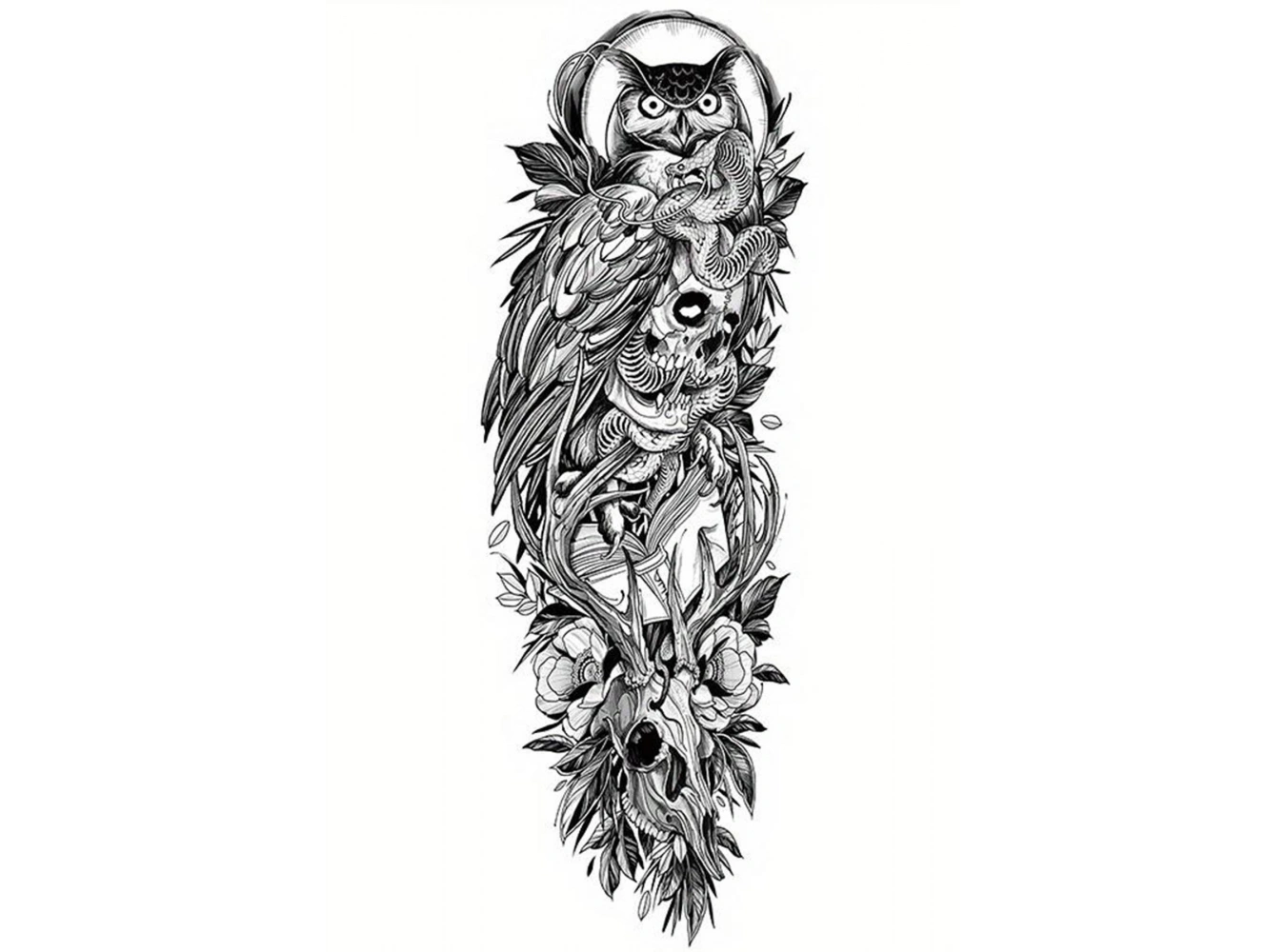 Geçici Baykuş Ve Kuru Kafa Figürlü Dövme Tattoo