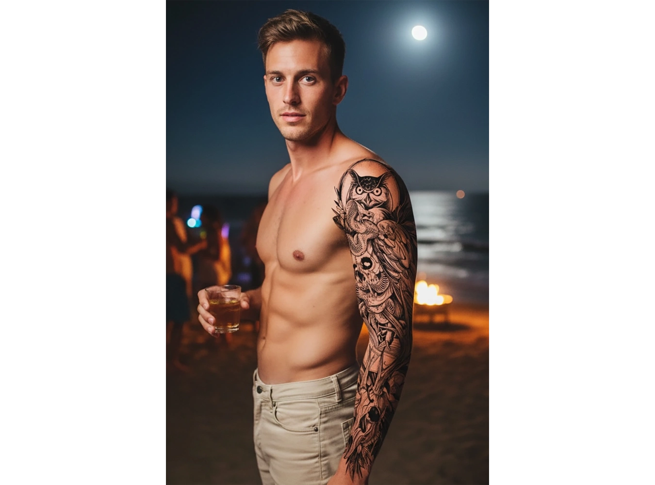 Geçici Baykuş Ve Kuru Kafa Figürlü Dövme Tattoo