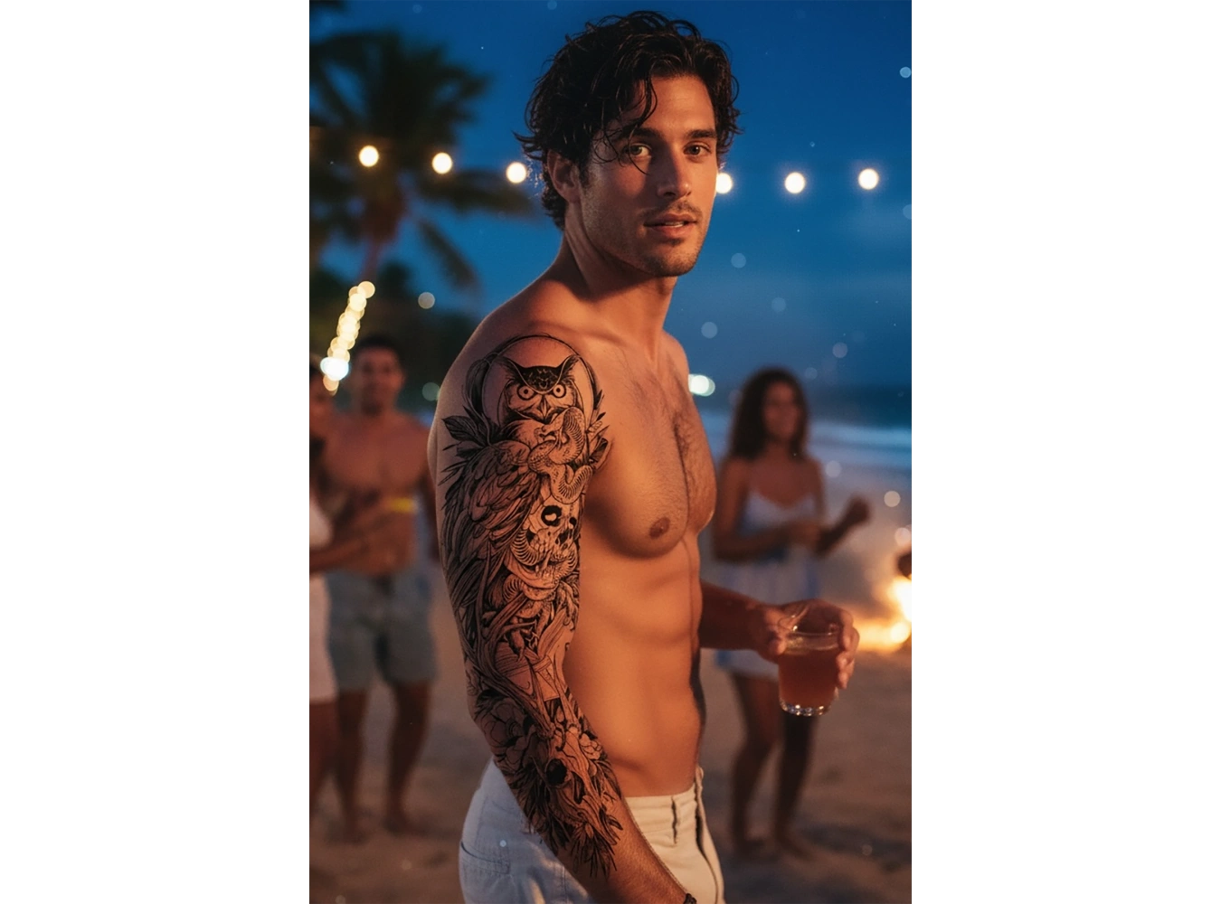 Geçici Baykuş Ve Kuru Kafa Figürlü Dövme Tattoo