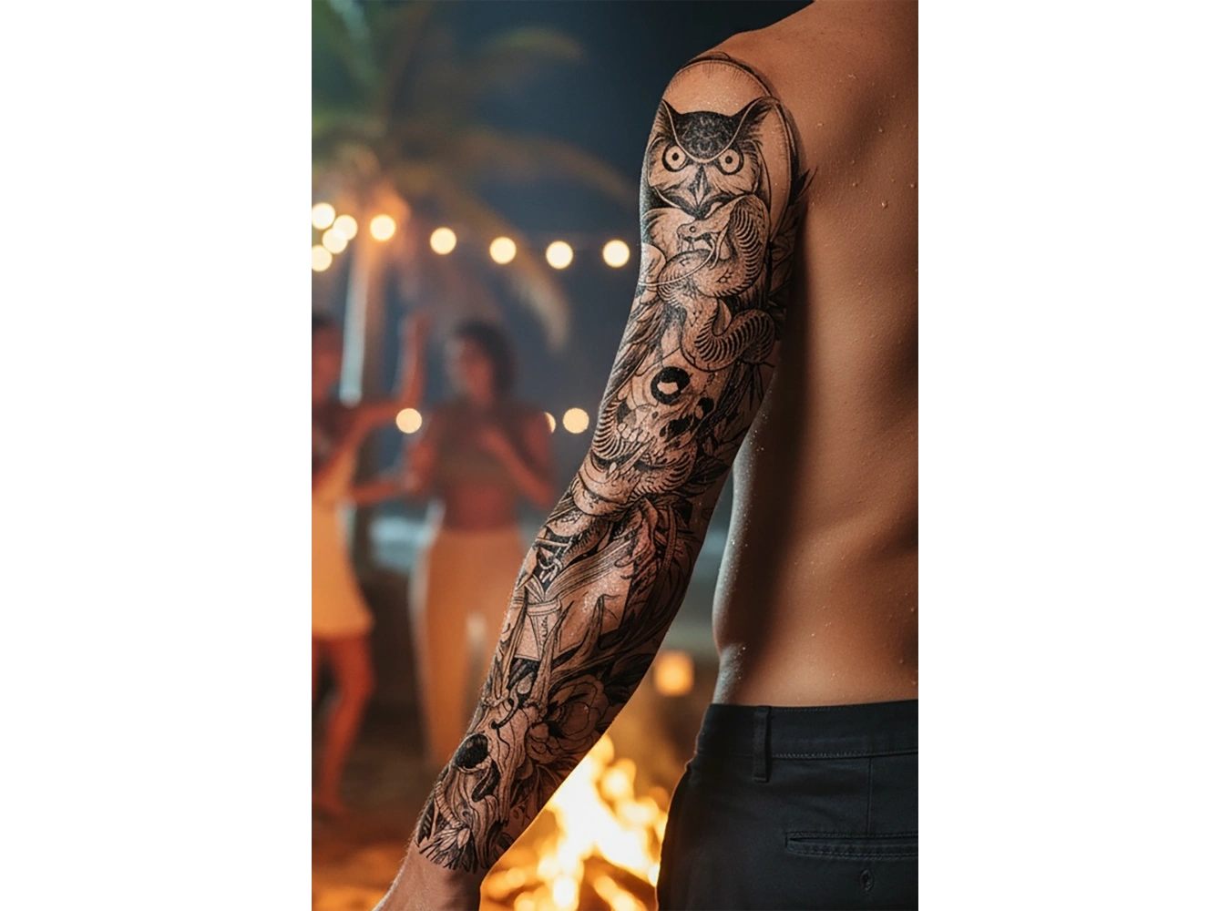 Geçici Baykuş Ve Kuru Kafa Figürlü Dövme Tattoo