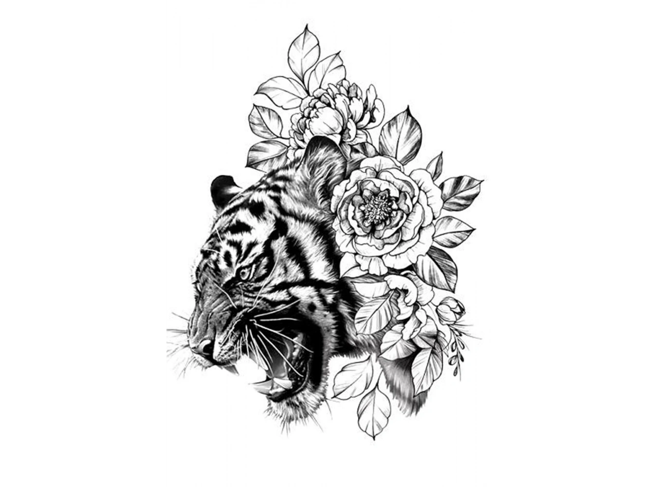 Geçici Çiçek Ve Aslan Figürlü Dövme Tattoo