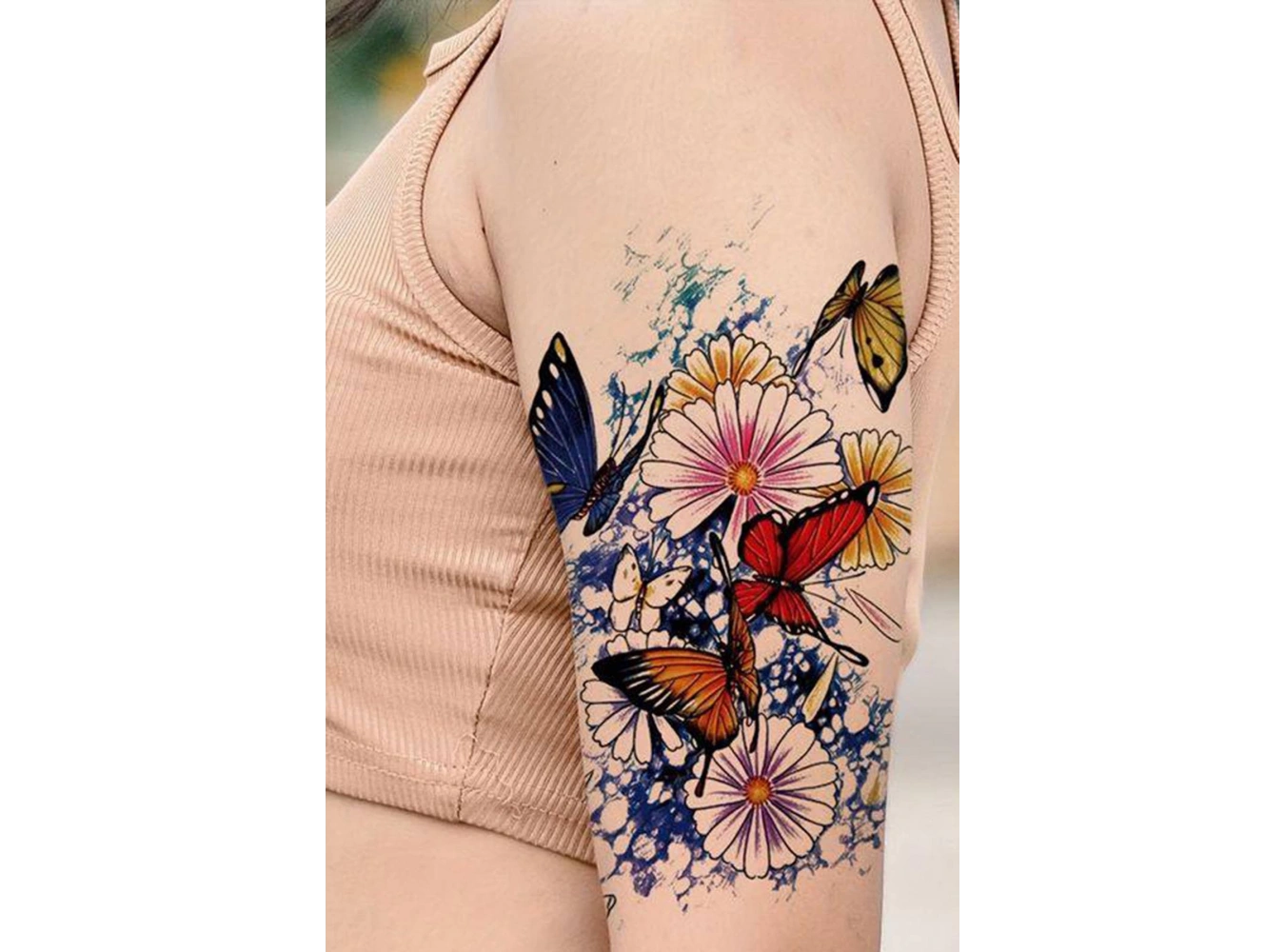 Geçici Çiçek Ve Kelebek Figürlü Dövme Tattoo