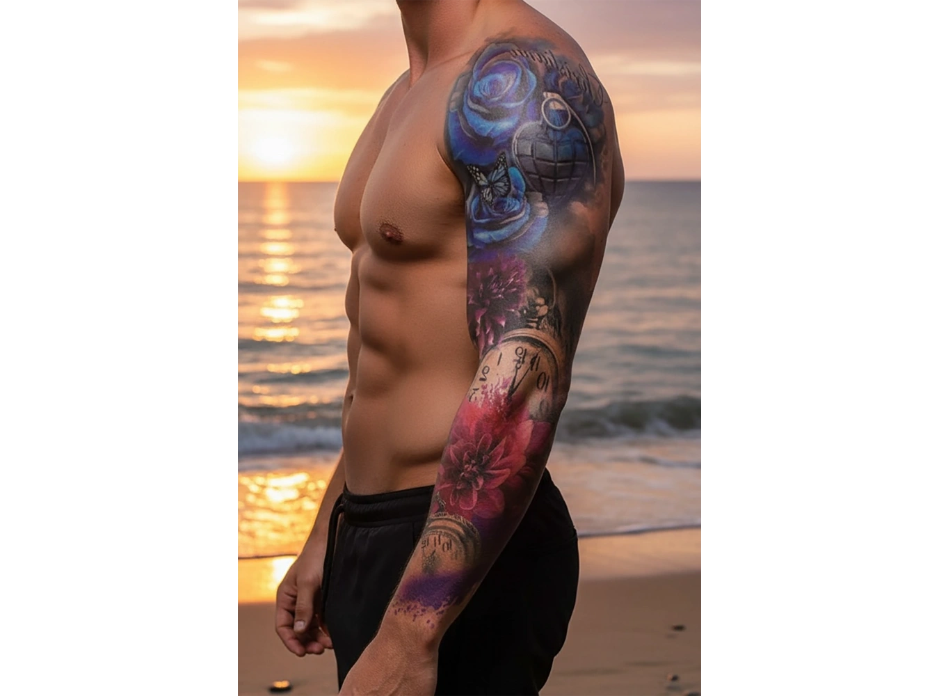 Geçici Çiçek ve Saat Kol Dövme Tattoo