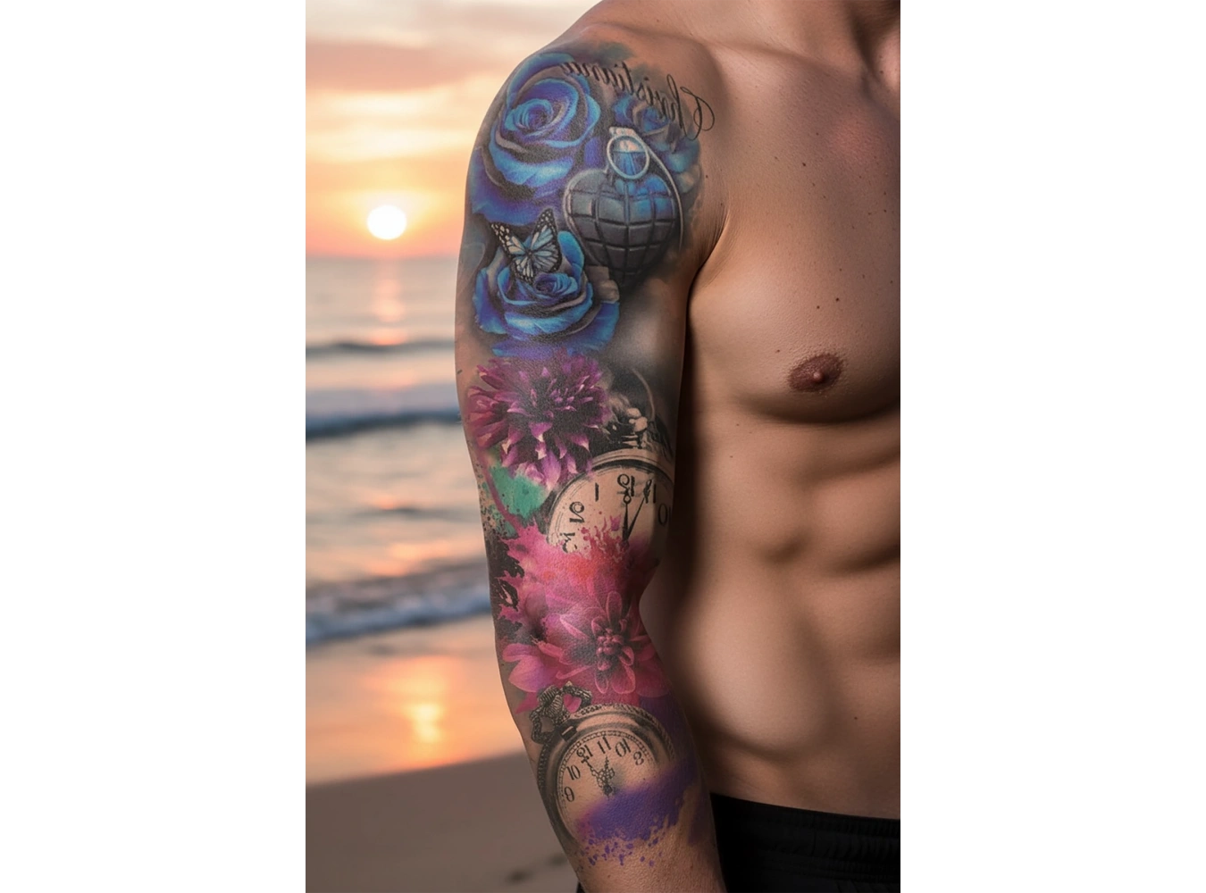 Geçici Çiçek ve Saat Kol Dövme Tattoo