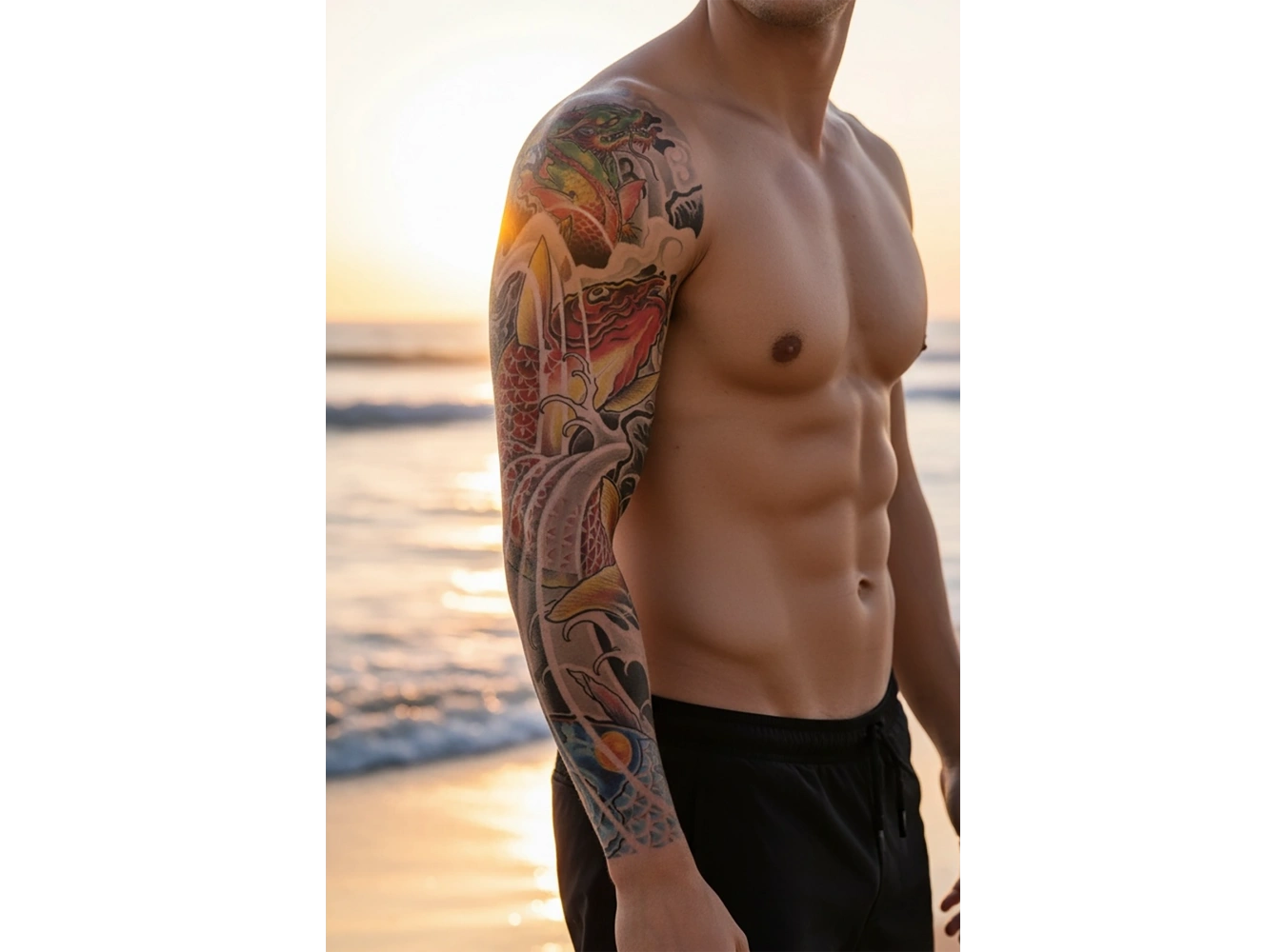 Geçici Ejderha ve Balık Kol Dövmesi