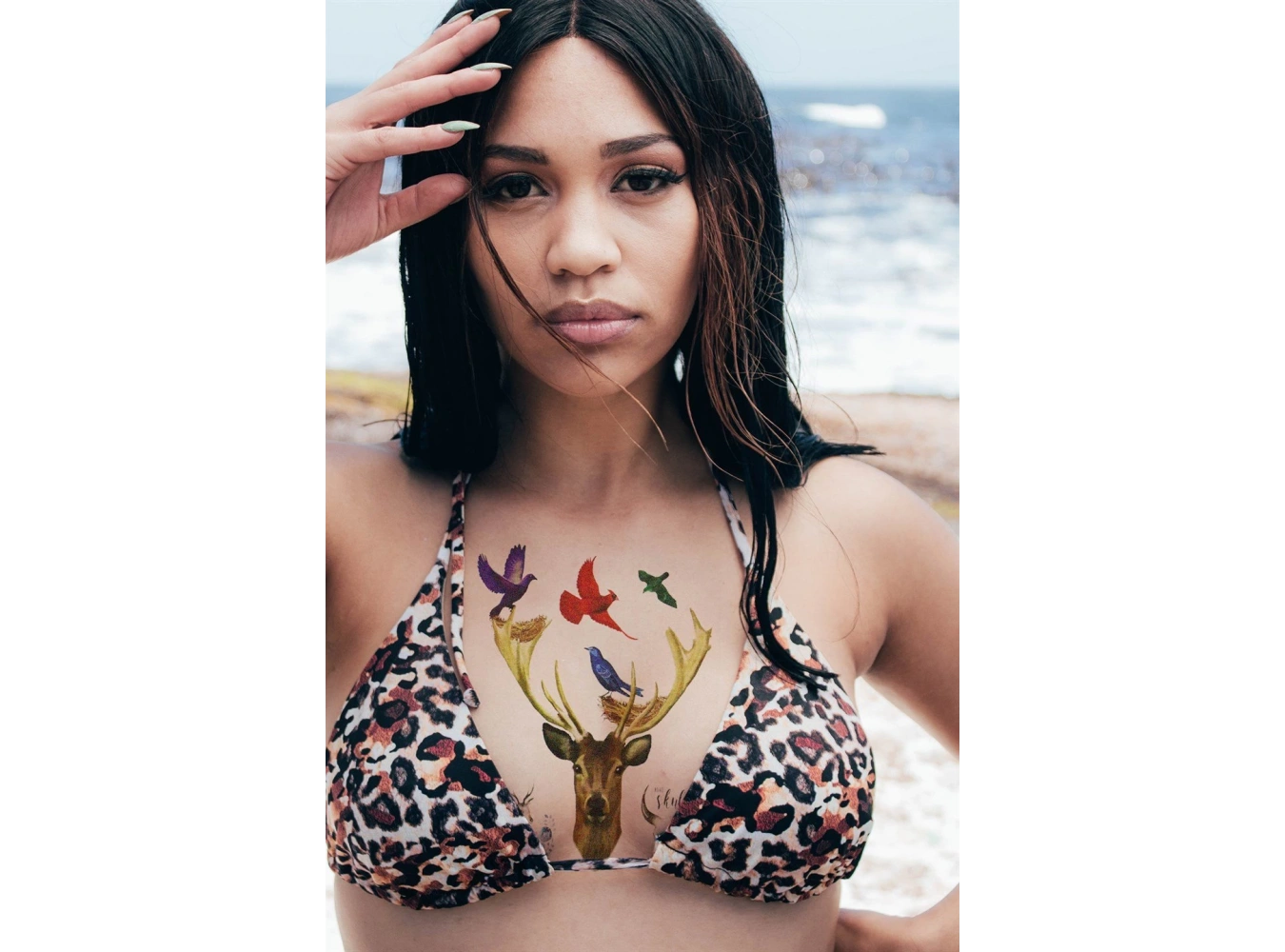 Geçici Geyik Kuş Dövme Tattoo