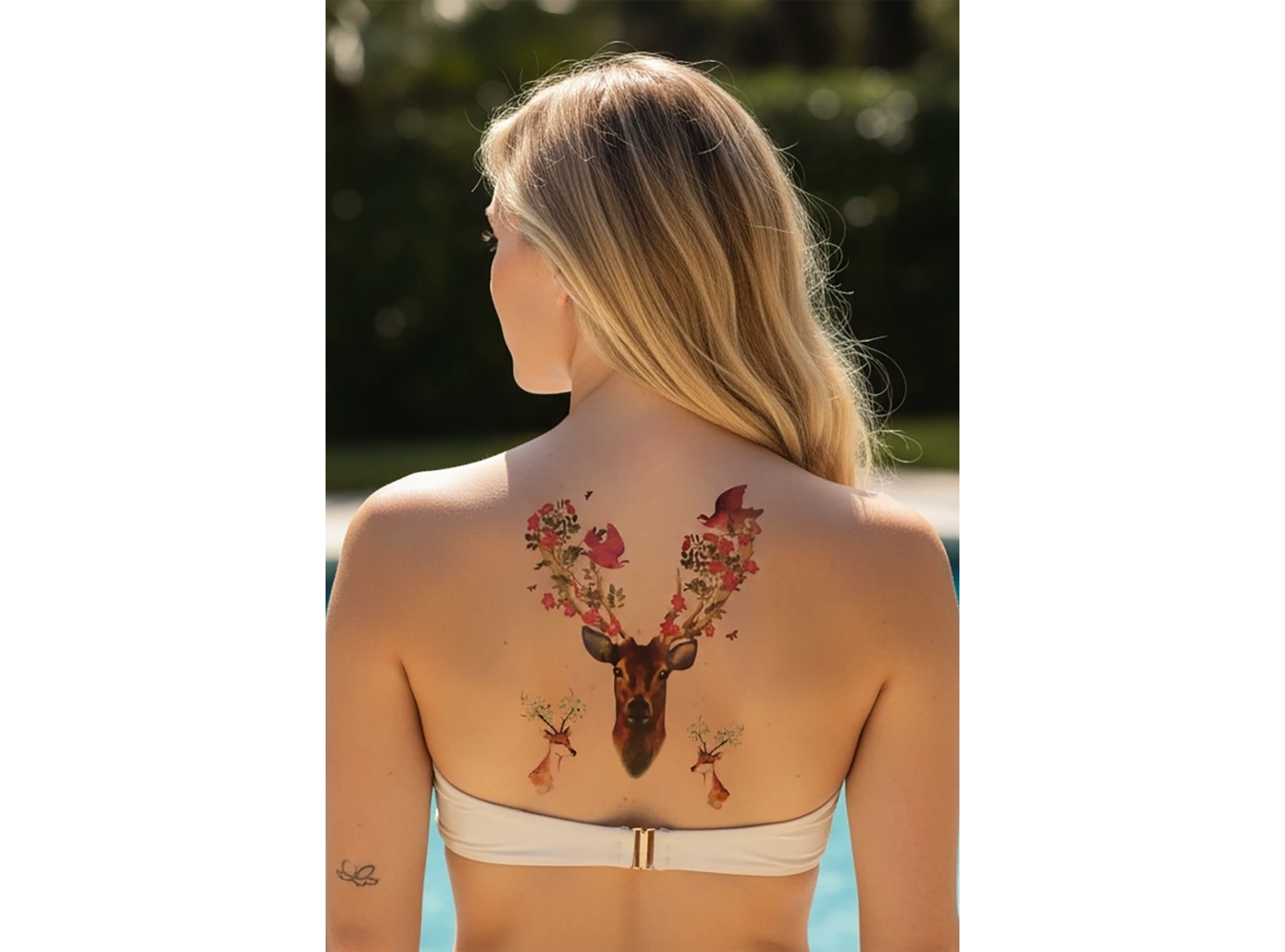 Geçici Geyik ve Çiçek Dövme Tattoo