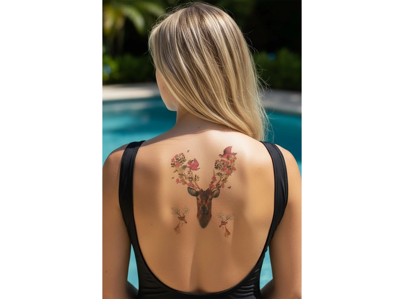 Geçici Geyik ve Çiçek Dövme Tattoo