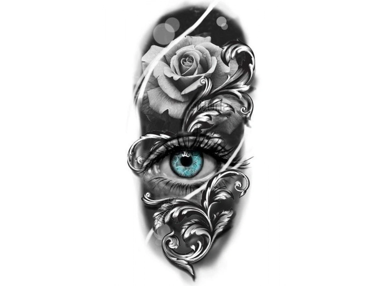 Geçici Göz Ve Gül Figürlü Dövme Tattoo