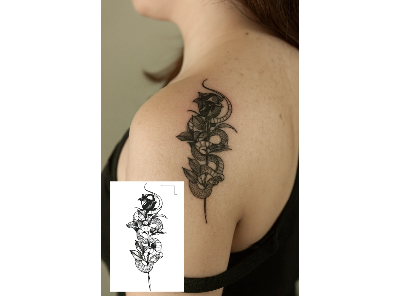 Geçici Gül Ve Yılan Figürlü Mini Dövme Tattoo