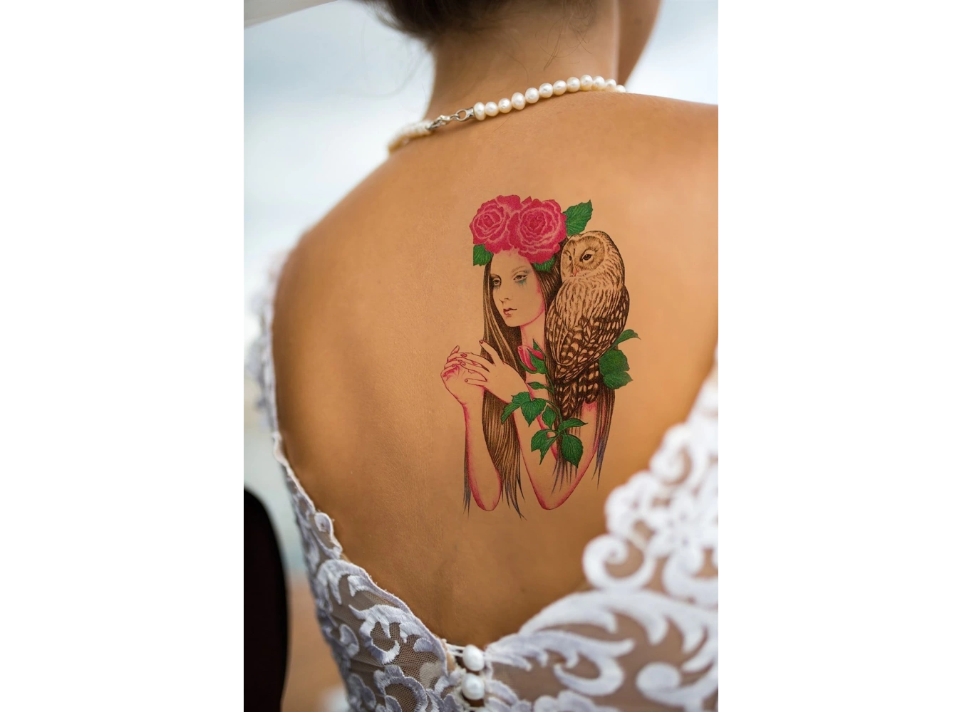 Geçici Kadın, Gül ve Baykuş Dövme Tattoo