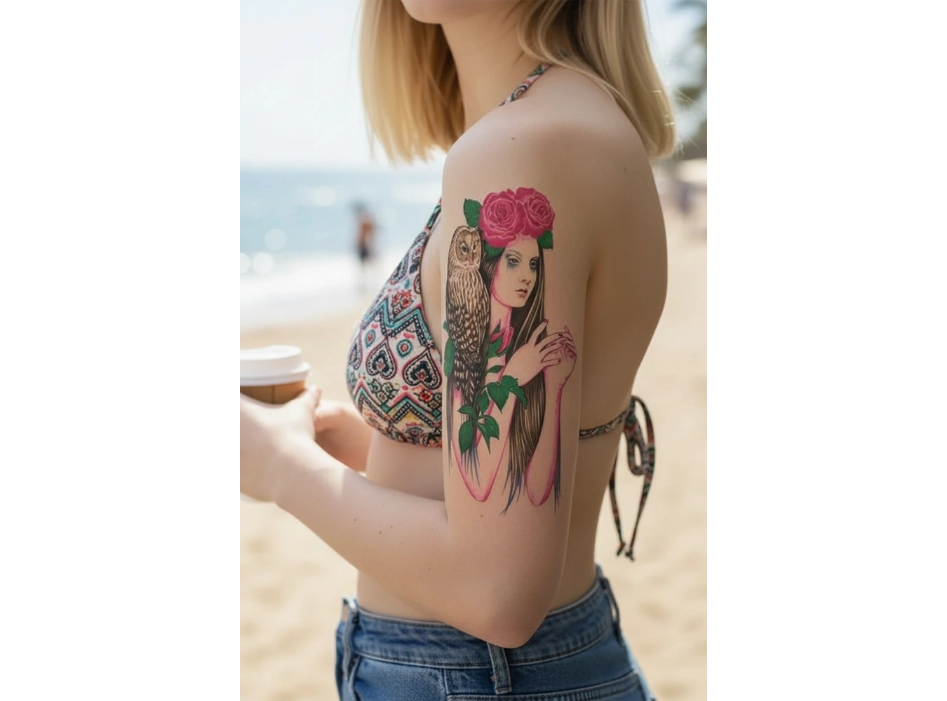 Geçici Kadın, Gül ve Baykuş Dövme Tattoo