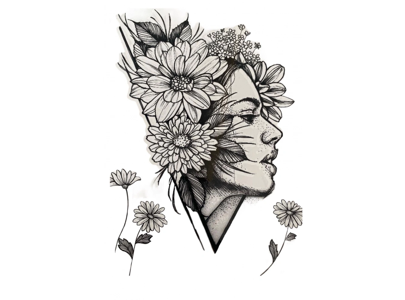 Geçici Kadın Ve Çiçek Figürlü Dövme Tattoo