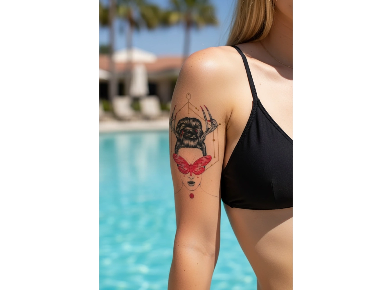 Geçici Kadın ve Kelebek Modelli Dövme Tattoo