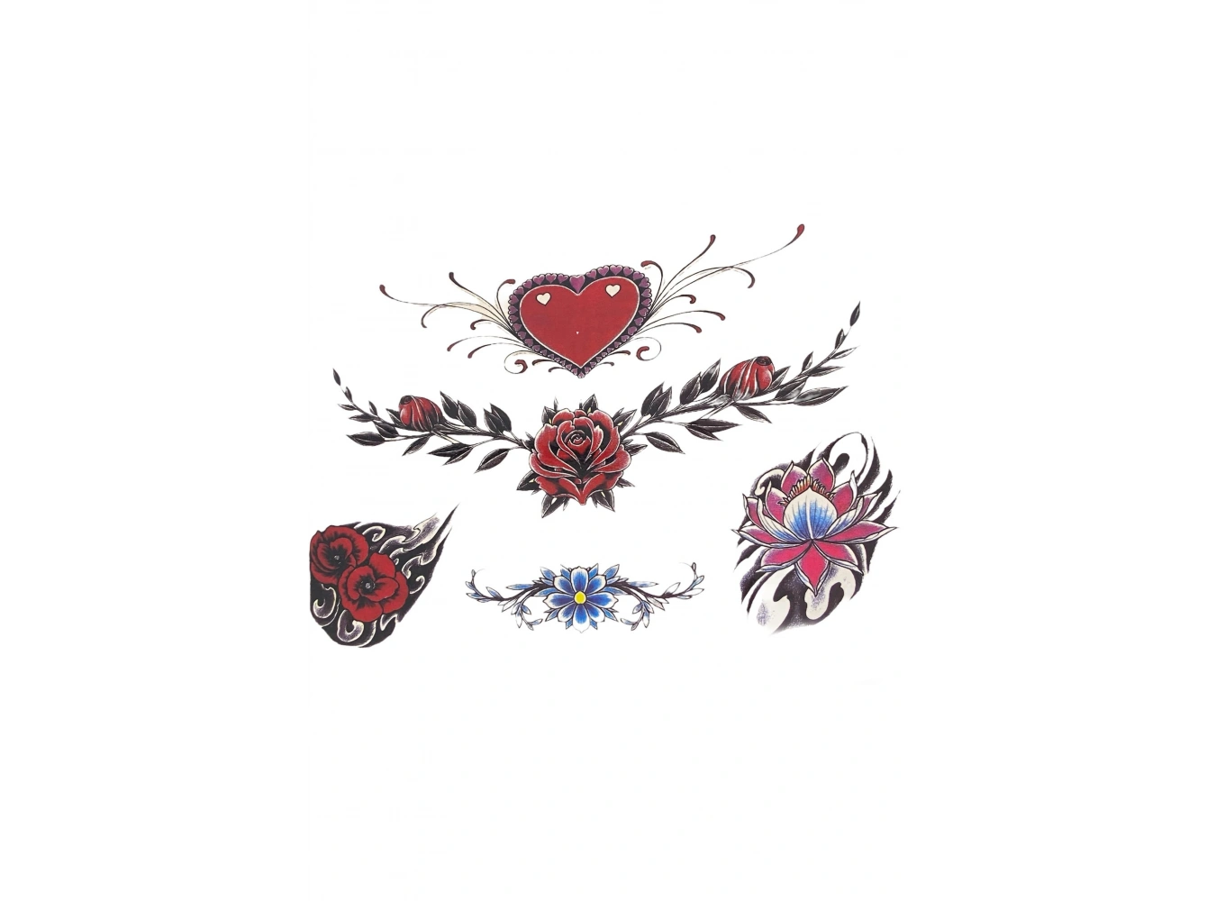 Geçici Kalp Ve Çiçek Figürlü Dövme Tattoo