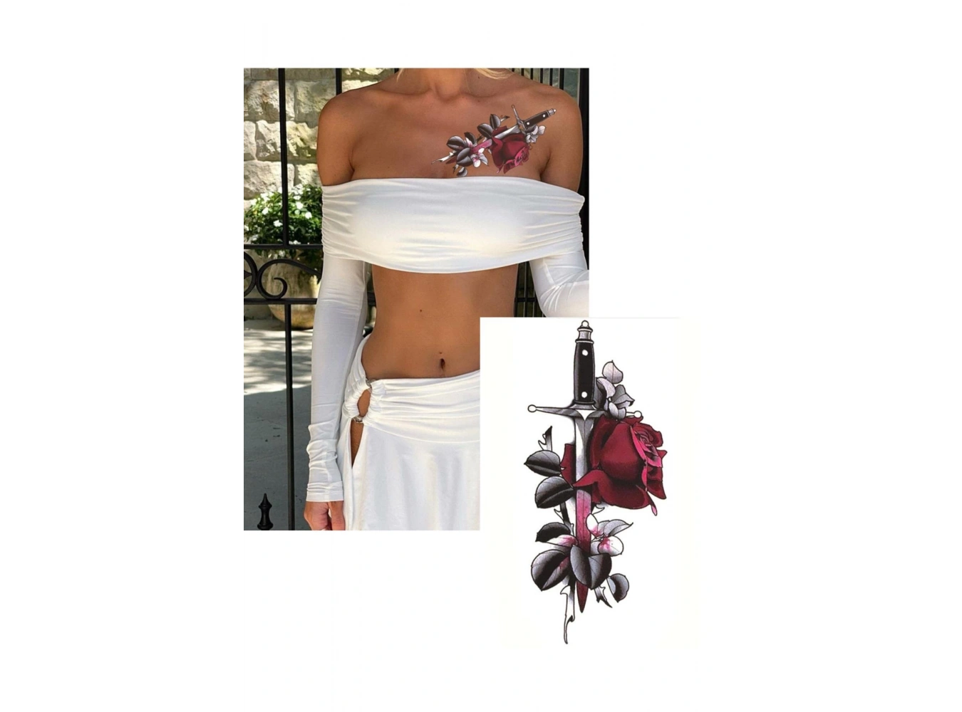 Geçici Kama Ve Gül Figürlü Dövme Tattoo