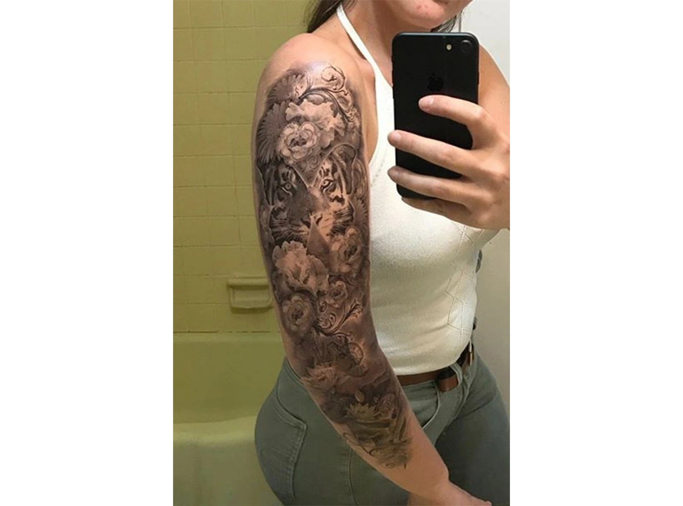 Geçici Kaplan ve Çiçek Kol Dövme Tattoo