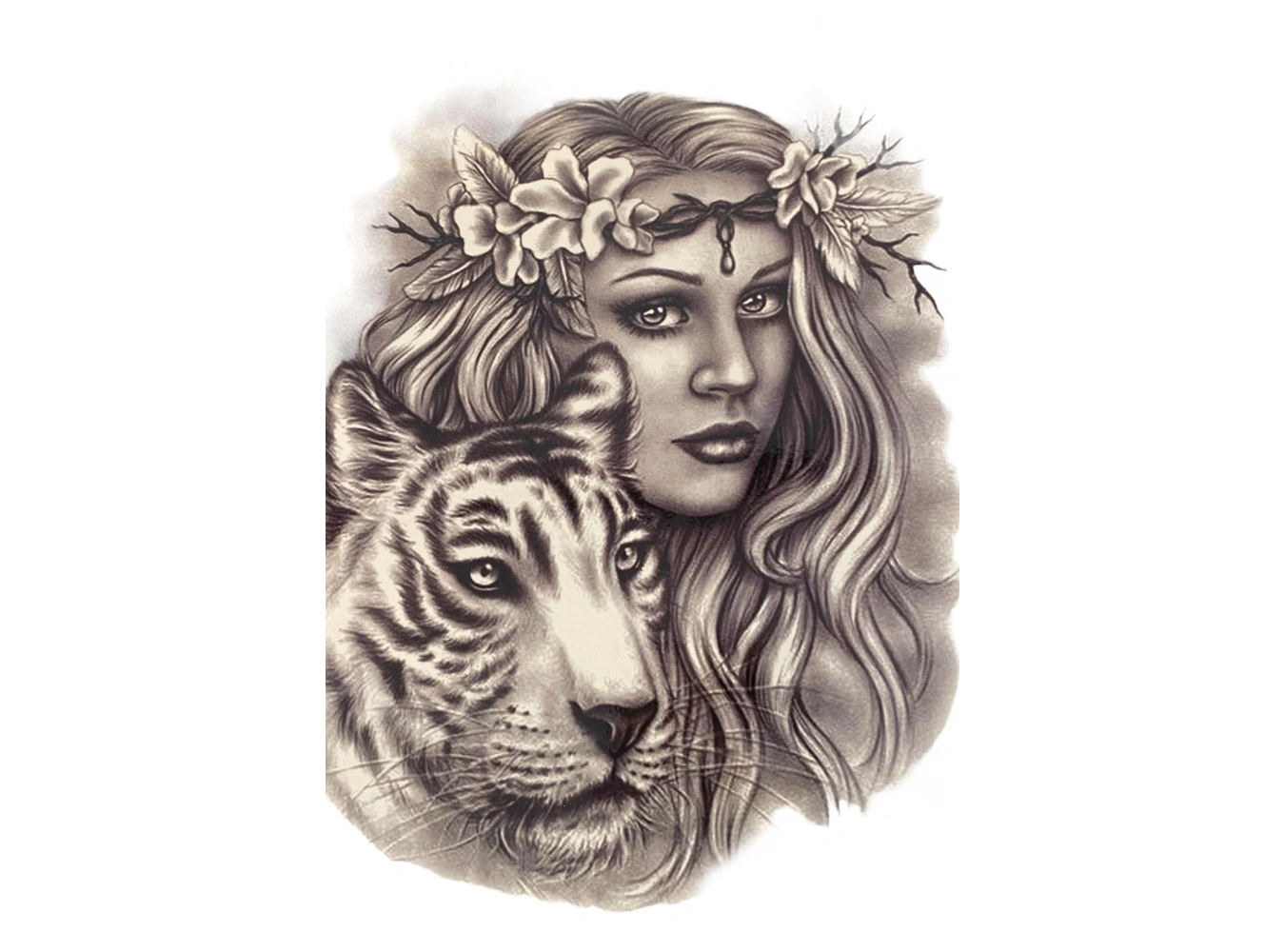 Geçici Kaplan Ve Kız Figürlü Dövme Tattoo