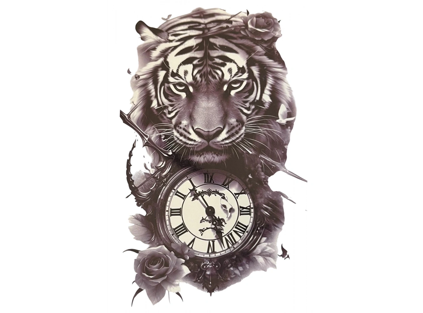 Geçici Kaplan Ve Saat Figürlü Dövme Tattoo