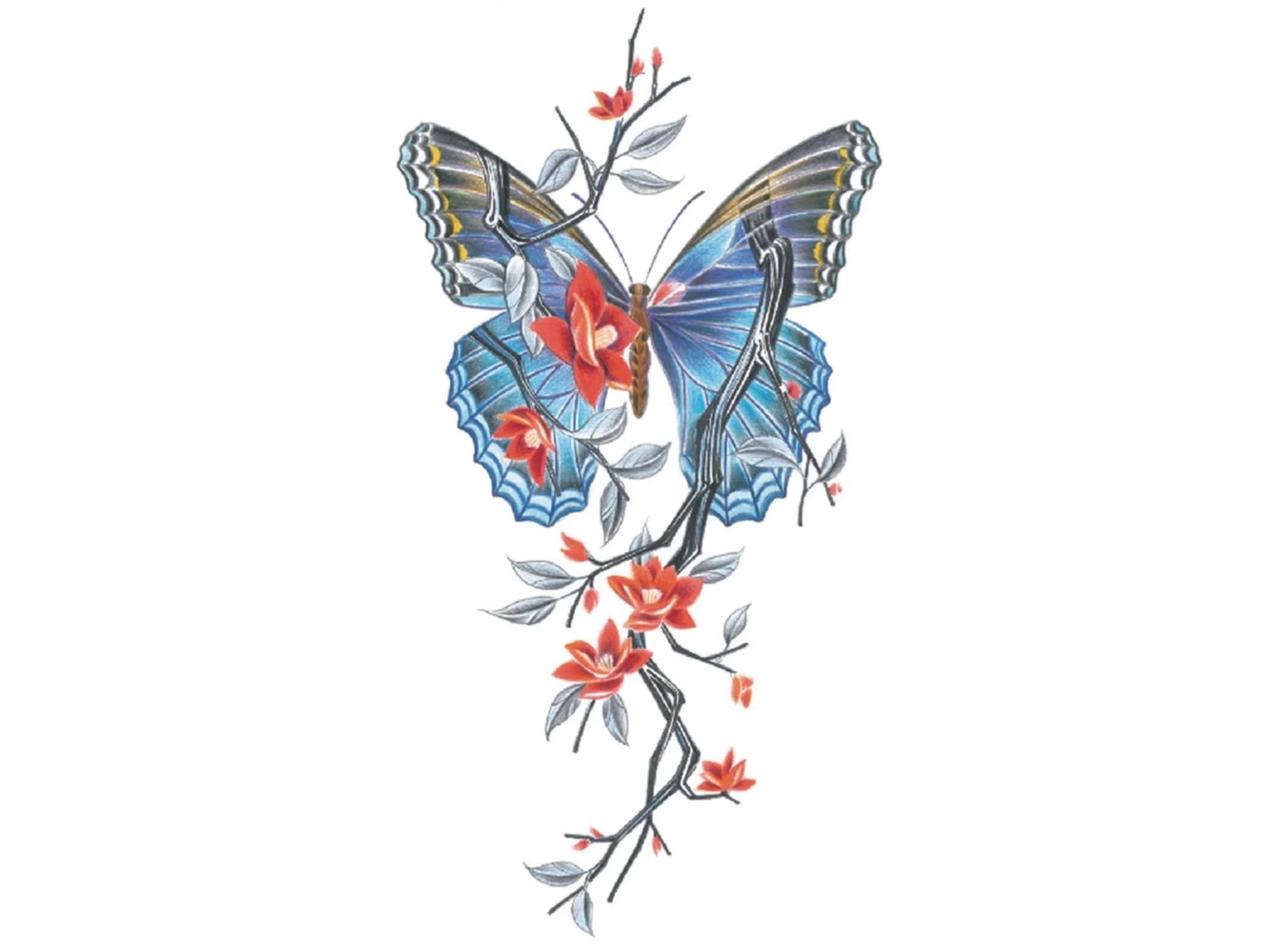 Geçici Kelebek Figürlü Büyük Boy Dövme Tattoo