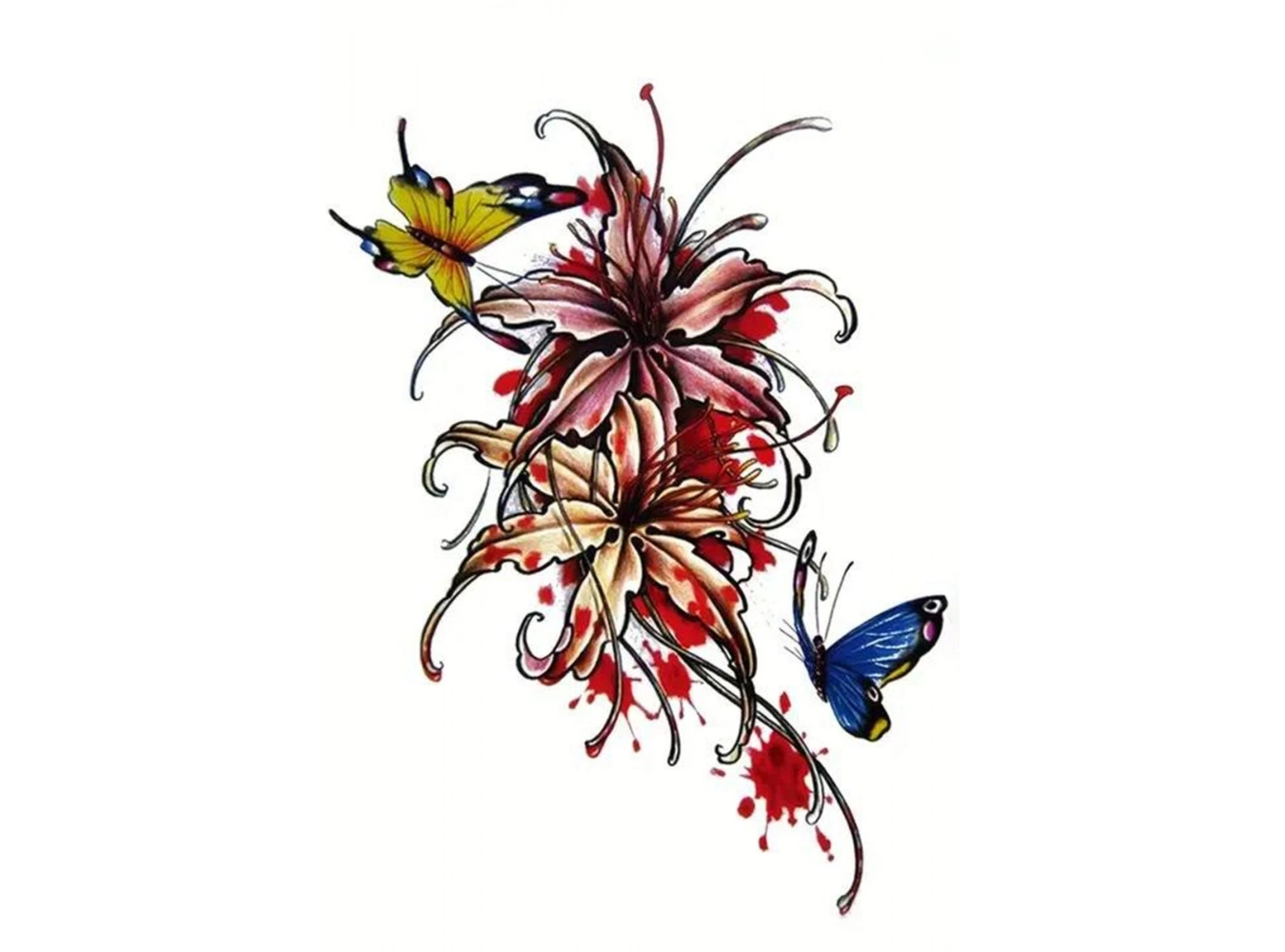 Geçici Kelebek Ve Çiçek Figürlü Dövme Tattoo