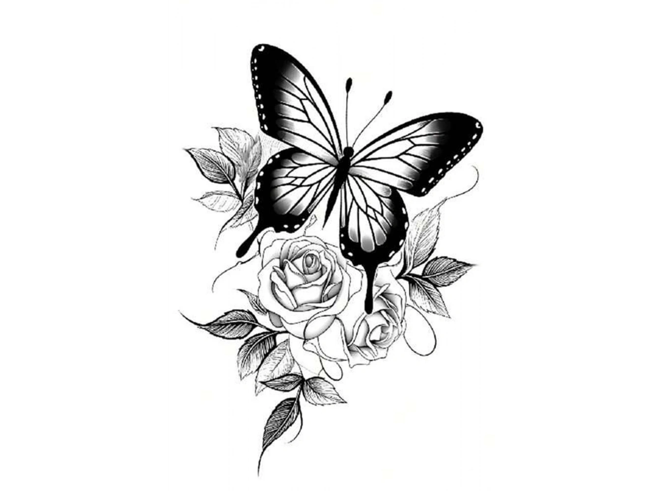 Geçici Kelebek Ve Gül Figürlü Dövme Tattoo