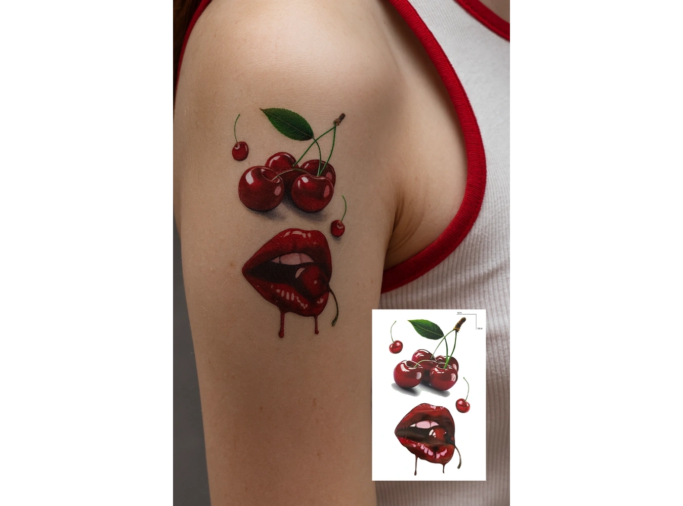 Geçici Kiraz Ve Dudak Figürlü Mini Dövme Tattoo